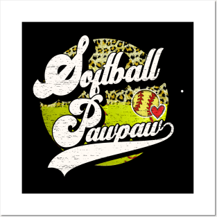 Softball Pawpaw Vintage Leopard Softball Family Matching Posters and Art